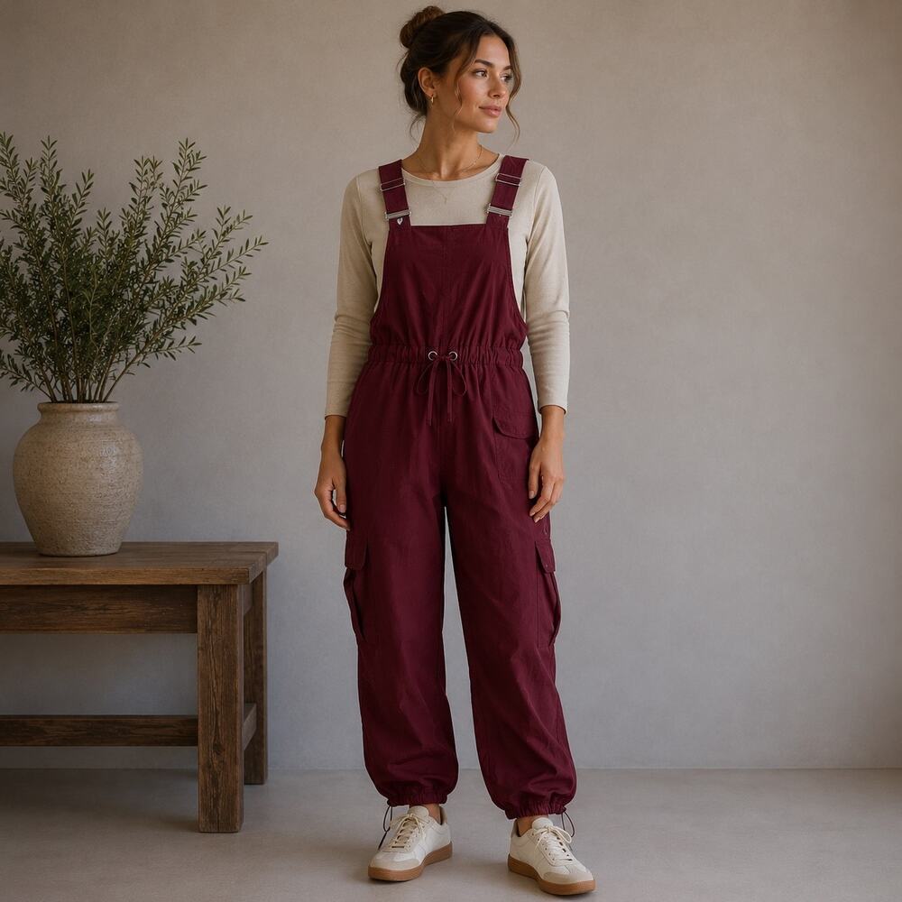 Free People Movement Maroon Frosty Morning Fleece Jumpsuit Overall Med